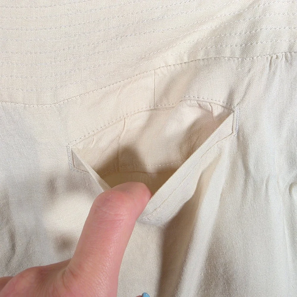 Y2K Banana Republic Harrison Linen Pants Women's 12 Cream Wide Leg Stretch
